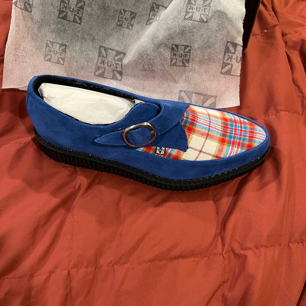 Electric Blue Suede Tarton Monk Creeper, Size 11, NWT